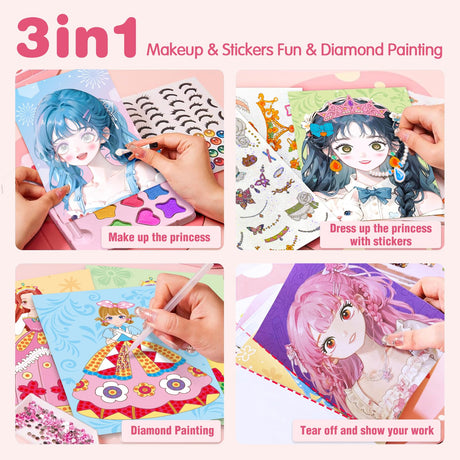 Art Craft Activity for Kids, Paper Craft Kits - Paper Makeup DIY Girls Toy Kit with Diamond Painting & Princess Dress Up Set, Ideal Birthday Halloween Party Gift for Girls Ages 4 5 6 7 8 9+ Year Old ZHOC