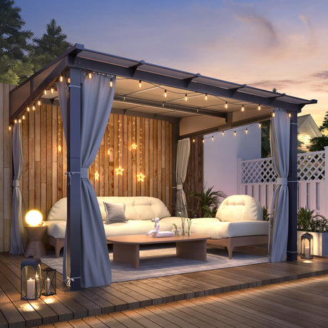 GARTOO 10’ x 10’ Gazebo for Patio - Aluminum Lean to Gazebos Pergola with Sloping Roof, Outdoor Wall-Mounted Canopy Awnings to House for Patio, Garden, Lawn, Backyard Deck GARTOO