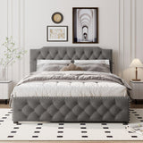CITYLIGHT Queen Upholstered Platform Bed with Twin Size Trundle and USB Ports on Each Side, Queen Bed Frame with Trundle for Bedroom, Linen Fabric,No Box Spring Required,Grey CITYLIGHT