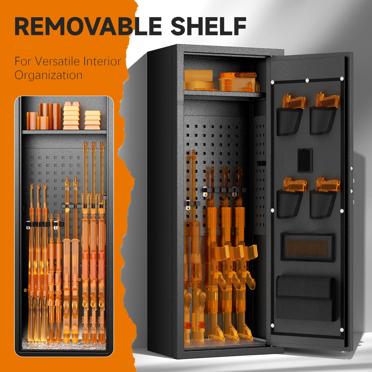 Greenvelly 10-14 Gun Safe for Rifles and Pistols,Quick Release Fireproof Gun Safe with Adjustable Shelves and Pockets,Locking Large Gun Cabinet with Rifle Rack for Home and Shotgun Greenvelly