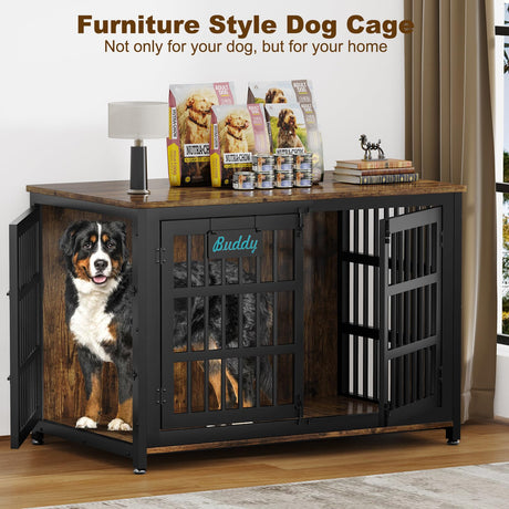 EasyCom XXL Dog Crate Furniture with Name Tag, Heavy Duty Dog Kennel Indoor for Large Dogs, Escape-Proof and Chew-Proof Dog Cage for high Anxiety Dog, Decorate House as TV Stand, End Table EasyCom