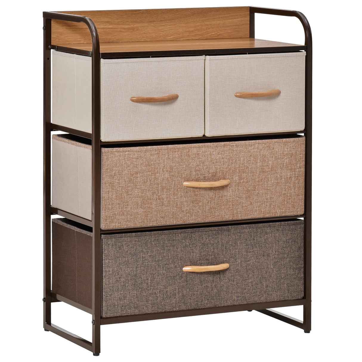 HOMCOM 4-Drawer Dresser, Fabric Chest of Drawers, 3-Tier Storage Tower with Steel Frame and Wooden Top for Bedroom, Nursery Room, Multicoloured HOMCOM