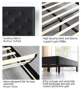 Full Upholstered Platform Bed Frame with 48" Tall Adjustable Headboard - Button Tufted Suede Velour Bed- Wood Slat Support with Storage Space- No Box Spring Needed - Black - OLIVER & SMITH - Princeton OLIVER & SMITH SINCE 1921