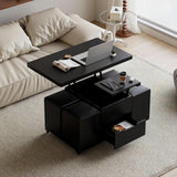 homary Black Lift-Top Coffee Table with Hidden Storage, Multifunctional 3-in-1 Modern Coffee Table with 4 Stools and Lockable Wheels for Living Room (Black) homary
