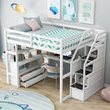 Harper & Bright Designs Full Size Loft Bed Frame with Stairs and Desk, Solid Wood Loft Bed with Storage Drawers and Bookshelf for Kids Teens Adults - White Harper & Bright Designs