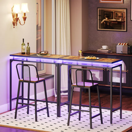 YATINEY Bar Table with LED Lights, Counter Height Table, Bar Height Table, Pub Table, Gaming Table, Metal Frame, for Living Room, Dining Room, Pub, Black BT01DBK YATINEY