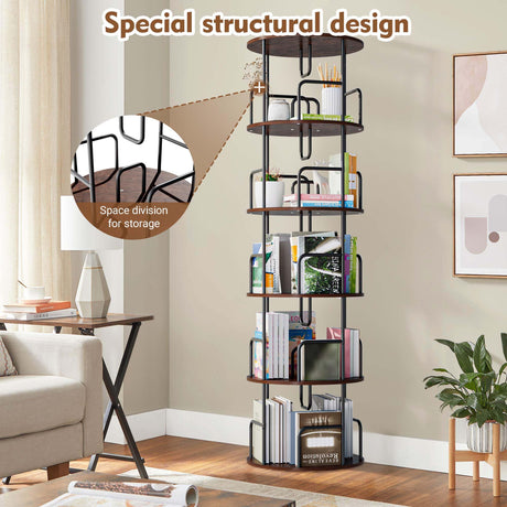 Anwick 5 Tier Rotating Bookshelf, 360° Display Spinning Bookshelf Tower, Round Swivel Bookcase for Bedroom, Living Room, Office, Space Saving (Brown) Anwick