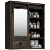 Bathroom Wall Cabinet, Farmhouse Medicine Cabinet with Sliding Mirror Door and Adjustable Shelves, Over The Toilet Space Saver Storage Cabinet with Towels Bar, Wall Mounted Cupboard Vabches