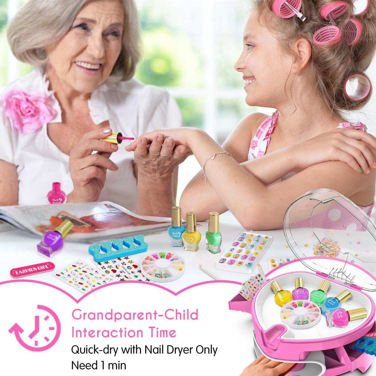 Ylovetoys Kids Nail Polish Set for Girls, Nail Art Kit for Kids Ages 7-12, All-in-One Nail Salon with Nail Dryer & Press On False Nails,DIY Decorative,Non-Toxic Polish,Stickers, Little Girl Gift Toys Ylovetoys