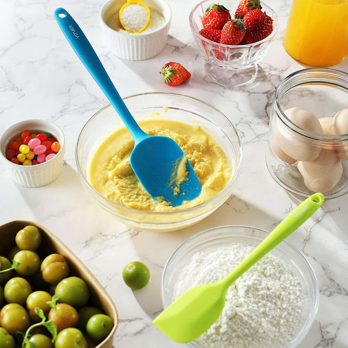 5PCS Silicone Rubber Spatula Set, VITUER Food Grade BPA-Free Spatulas for kitchen Use, Heat Resistant Spatula for Cooking & Baking, Dishwasher Safe VITUER