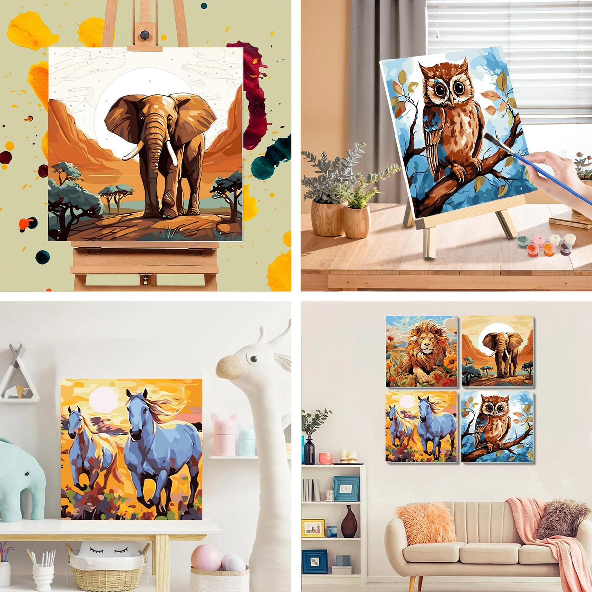 4 Pack Framed Paint by Numbers Kit for Adults 12x12inch-Animals Paint by Numbers Kit with Framed, DIY Painting by Number with Canvas Oil Painting for Gift Home Wall Decor (30x30cm, without Easel) ajepon