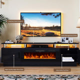 OneBlis 70" TV Stand for Living Room, Modern Entertainment Center & Media Console, Fits TVs up to 80", Storage Cabinet with Shelves, 36" Electric Fireplace with LED Flame (All Black) OneBlis