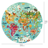 boppi World Map Round Jigsaw Puzzle with 100% Recycled Card 150 Pieces with Animals for Children 5 6 7 8 Years 58cm Diameter boppi