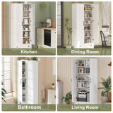 70" Tall Storage Cabinets, Large Wood Storage Pantry Cabinet with 6 Adjustable Shelves, 2 Striped Doors & Drawer, Standing Utility Cabinet for Kitchen, Bathroom, Dining Room, Antique (White) Decofy