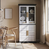 BELLEZE 72" Tall Kitchen Pantry, Large Storage Cabinet with Doors and Shelves, 2 Built-in Drawers, Freestanding Hutch Cabinet with Storage for Kitchen,Dining Room and Living Room (White) BELLEZE