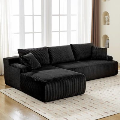 Cloud Couch with L-Shape Chaise 106 in Modern Sectional Modular Sofa with Deep Seat Corduroy Upholstered Boneless Couches for Living Room No Assembly Required Black