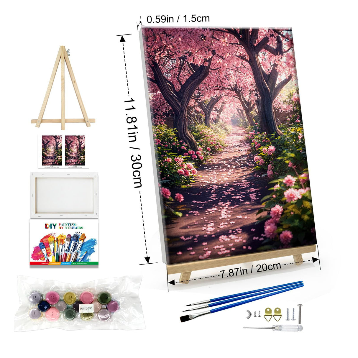 JOOZ Paint by Numbers Kit for Adults Landscape Paint by Number with Frame DIY Cherry Blossom Paint by Number with Easel Flowers Paint by Numbers Kit on Canvas for Gift Home Wall Decor 7.87x11.81 Inch JOOZ