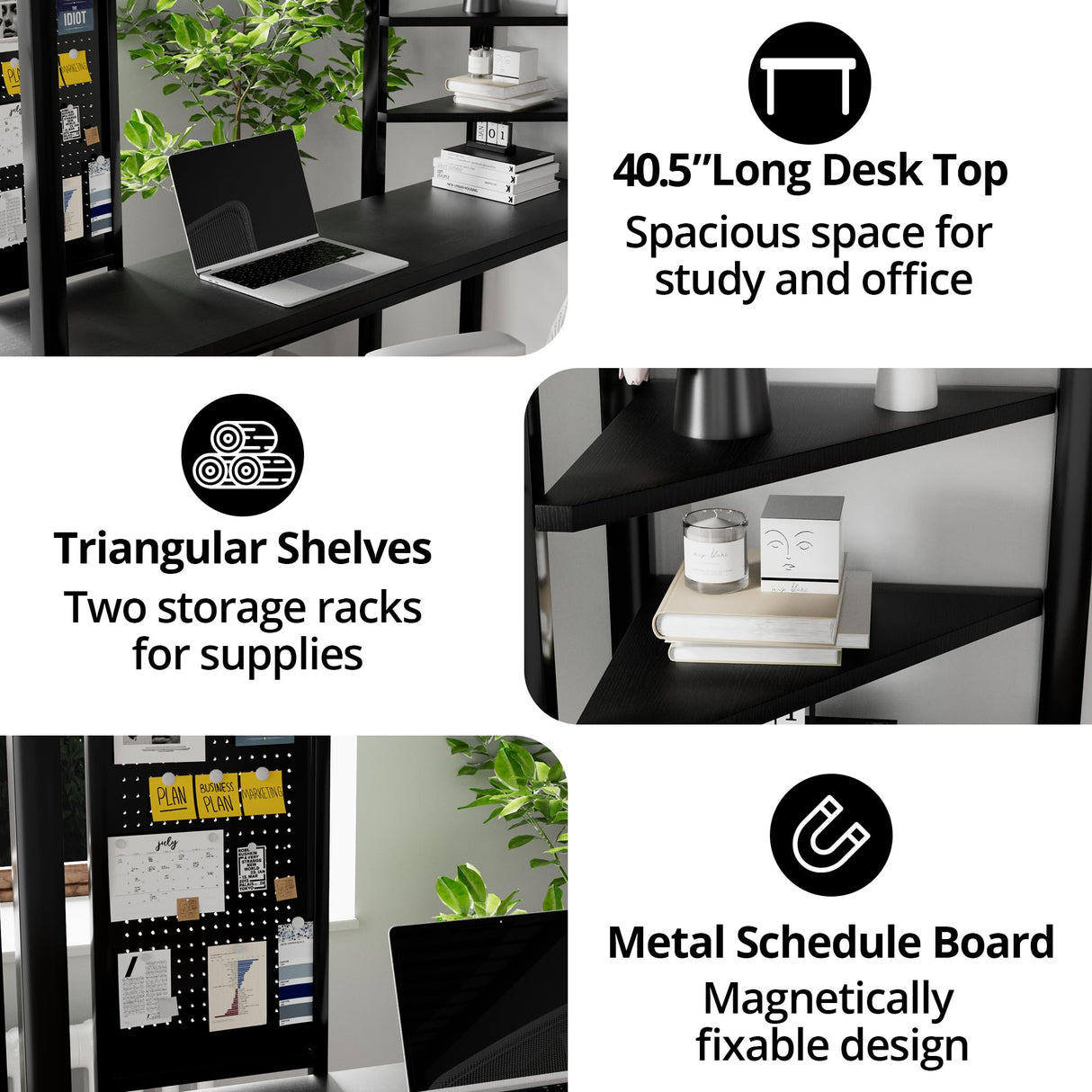 JINS&VICO Twin Size Loft Bed with Desk and Shelves, Metal Loft Bed Frame with 2 Built-in Ladders, Guardrail, Loft Bed for Juniors, Adults, Noise-Free & No Box Spring Needed, Black JINS&VICO