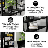 JINS&VICO Twin Size Loft Bed with Desk and Shelves, Metal Loft Bed Frame with 2 Built-in Ladders, Guardrail, Loft Bed for Juniors, Adults, Noise-Free & No Box Spring Needed, Black JINS&VICO