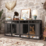 PIAOMTIEE 70.9" Large Double Dog Crate Furniture, Heavy Duty Wooden Iron Crate Kennel Furniture with Removable Divider for Small Medium Large Dogs, Rustic Brown+Black PIAOMTIEE