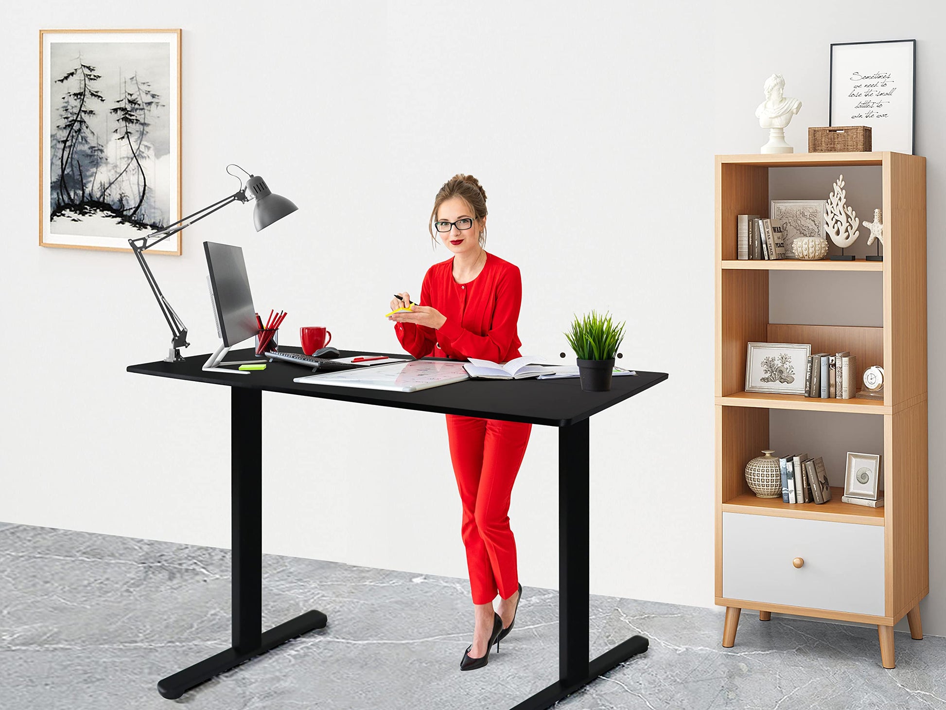 Lifetime Home Height Adjustable 48" Electric Standing Desk - Upgraded Ultra Durable Home Office Large Rectangular Computer or Laptop Sit Stand Workstation Table - 48 x 24 inches, Black - WoodArtSupply