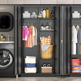 Greenvelly Metal Wardrobe Cabinet with Locking Doors, 72"H Black Metal Wardrobe Closet with Hanging Rods and Adjustable Shelves, Clothing Storage Closet for Home, Office, Employee, Gym (18" D x 36” W) Greenvelly