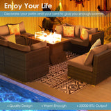 RADIATA PE Wicker Patio Furniture Set Sectional High Back Large Size Sofa Sets with Propane Fire Pit Table 55000 BTU Balcony Rattan Lounge Conversation Sets for Outdoor (13 Pieces,Light Gray) RADIATA