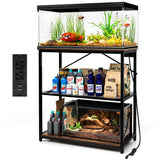 TC-HOMENY Fish Tank Stand 10,20,29,37 Gallon, Aquarium Stand with adjustable shelf,1000LB Capacity ,31" L x 16" W Metal Reptile Tank Stand, Double Storage Design Adjustable Boards, Brown TC-HOMENY
