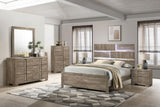Kings Brand Furniture Dawson Modern 6-Piece Queen Size Farmhouse Style Bedroom Set in Light Brown Finish - Bed with LED Lights, Dresser, Mirror, Chest & 2 Nightstands Kings Brand Furniture