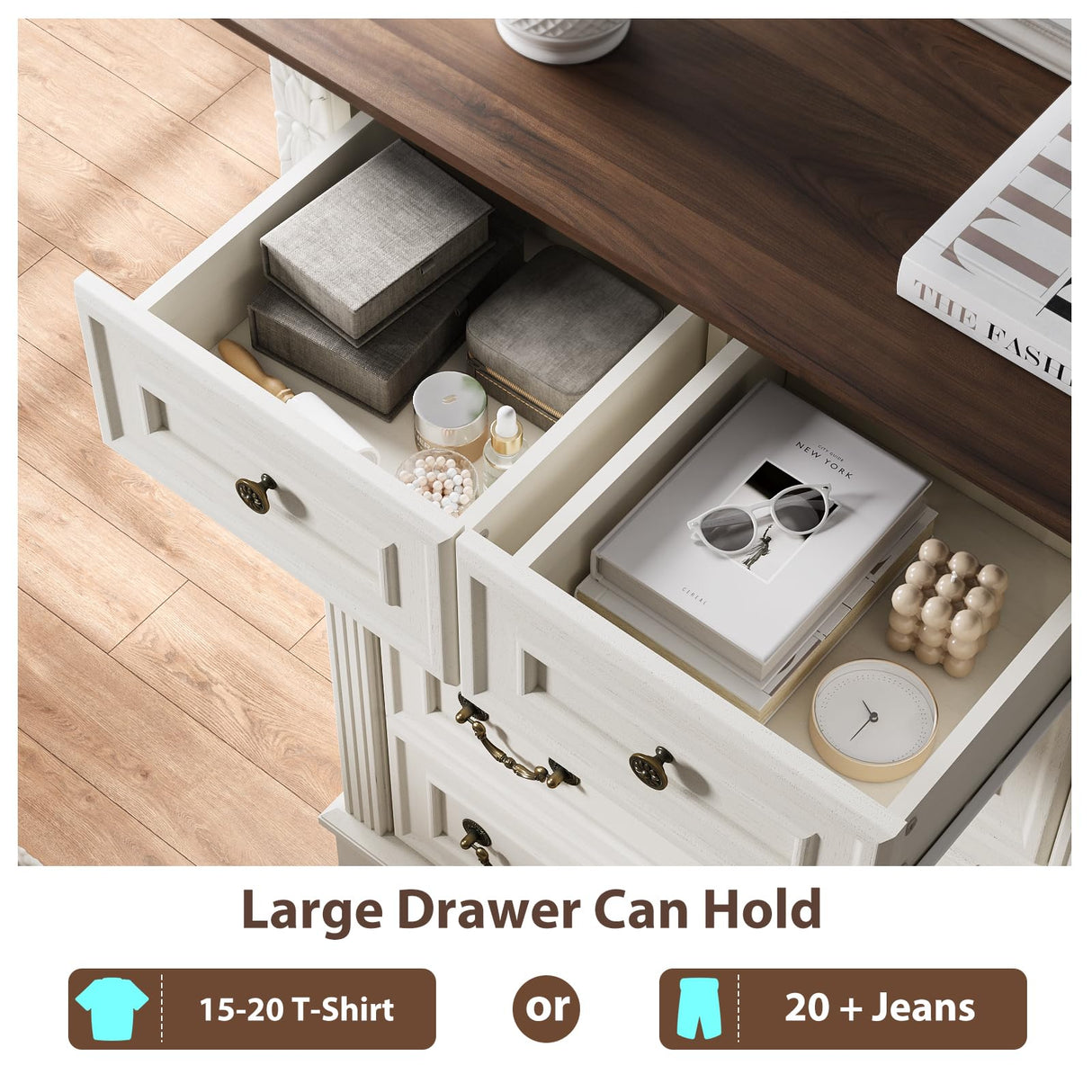 BLANKSPACE Farmhouse Dresser with 6 Drawers, Antique White Dresser for Bedroom, Hallway, Living Room, or Office Storage BLANKSPACE