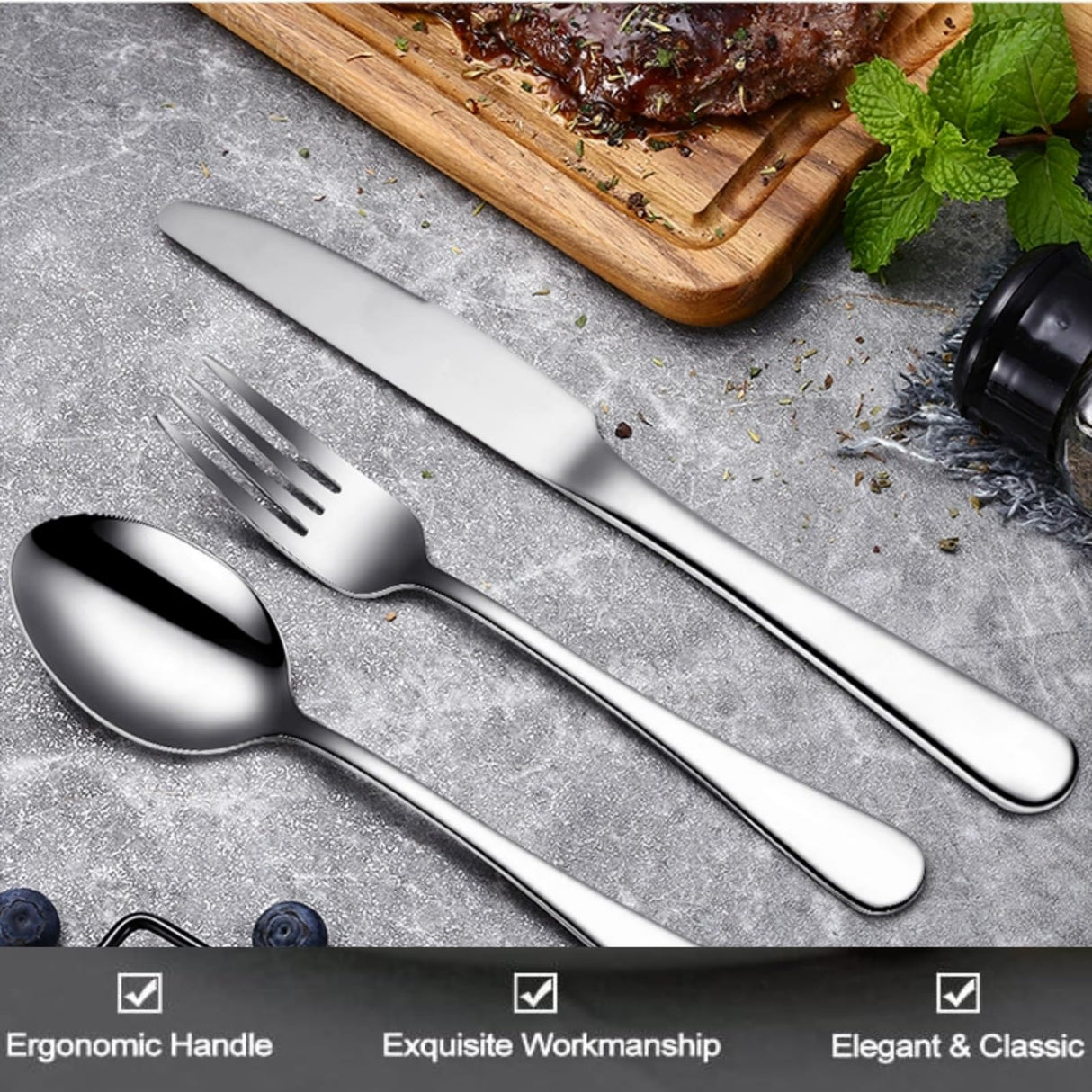 49-Piece Stainless Steel Silverware Set with Cutlery Organizer, Service for 8 with Steak Knives and Kitchen Utensils JUNLIN