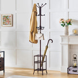 FAVOOSTY Coat Rack Freestanding,Coat Rack Stand with Umbrella Holder,Metal Coat Rack with 12 Hooks,Tree Clothes Hat for Entryway,Hallway,Living Room,Bedroom, Office To Hang Clothes-Brown FAVOOSTY