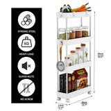 MELDEVO 4 Tier Slim Storage Cart Mobile Shelving Unit Organizer Slide Out Storage Rolling Utility Cart Tower Rack for Kitchen Bathroom Laundry Narrow Places, Plastic & Stainless Steel, White MELDEVO