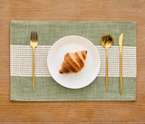 Wracra Linen Placemats, 12 x 18 Inch Set of 4 Placemats, Farmhouse Macrame Place Mats for Kitchen Table and Heat Resistant-Hemstitch Sage Green 4PCS Wracra