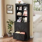 Vabches Farmhouse Bookshelf with 3 Large Drawers, 70" Tall Bookcase with 5-Cube Storage Organizer, 3 Tier Wood Display Storage Cabinet for Home Office, Living Room, Rustic Black Vabches