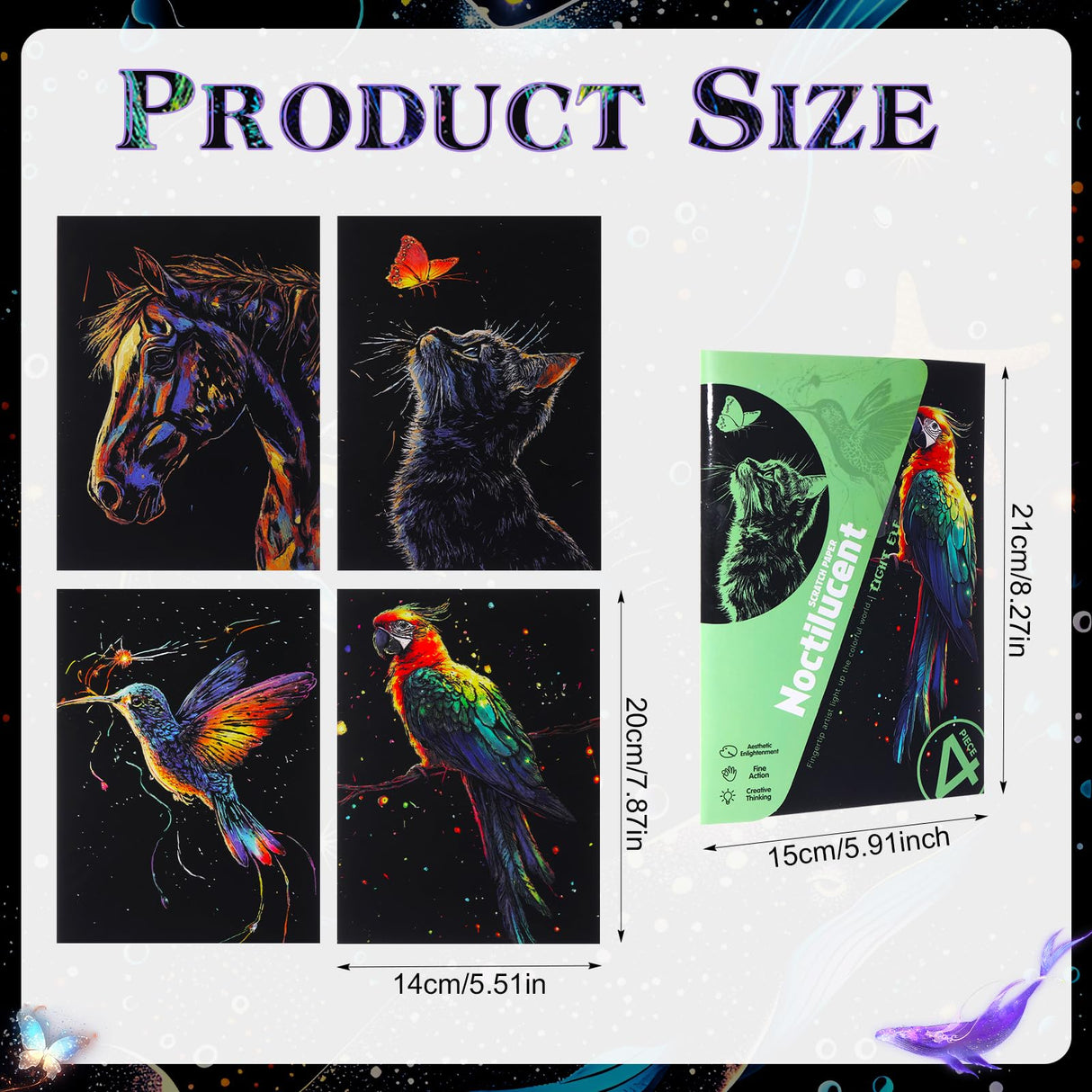 Gersoniel 8 Pack Glow in The Dark Scratch Art for Adult Rainbow Painting Paper Sheet with Pen/Cleaning Brush Noctilucent Engraving Scratchboard for Adults Gift Craft for Gift, Stress Relief Gersoniel