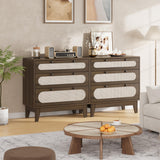 IDEALHOUSE 3 Drawer Wood Dresser for Bedroom, Rattan Nightstand Bedside Table for Living Room, Entryway, 31.5" L*15.7”W*31.2”H, Dark Brown IDEALHOUSE