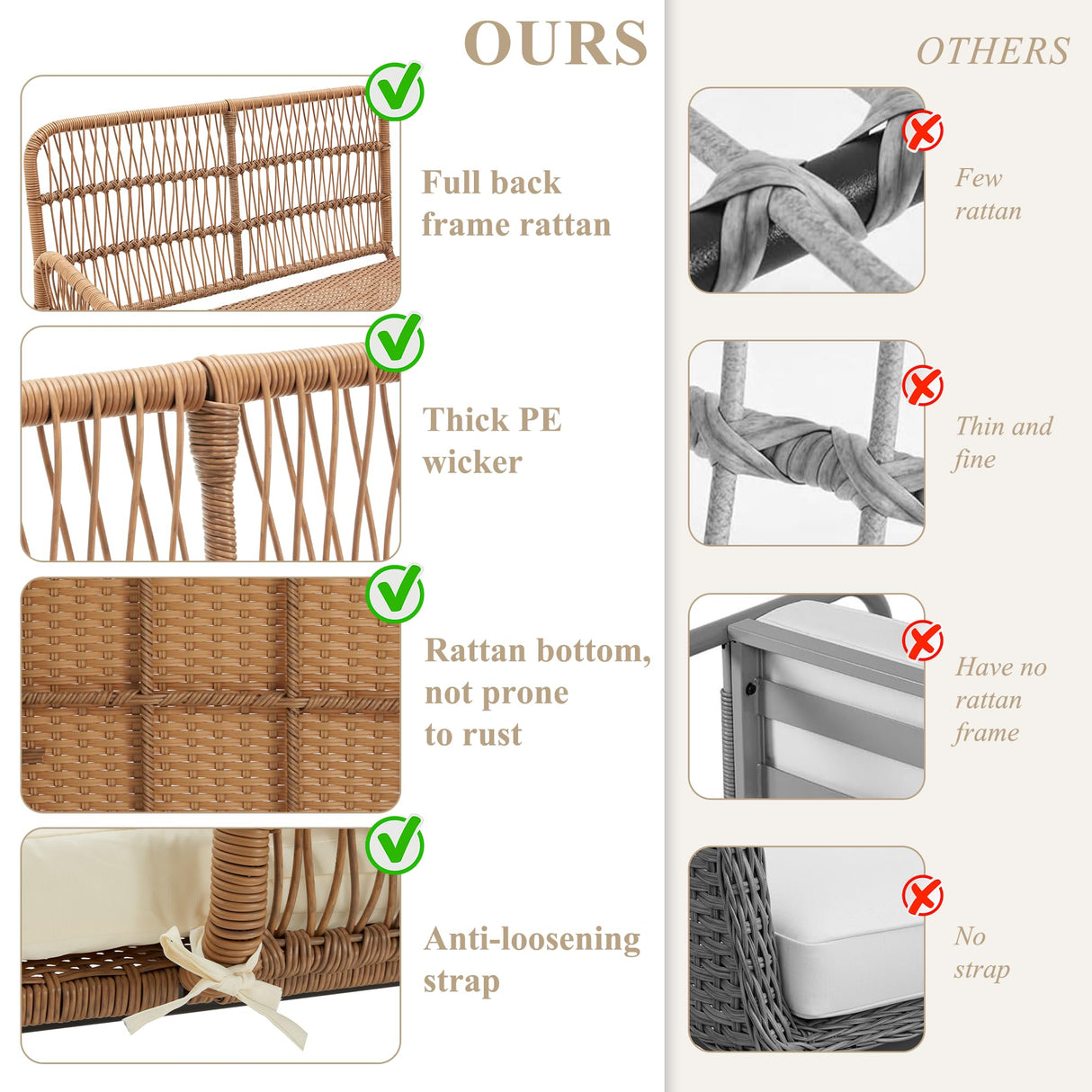 Bezseller 3-Piece Outdoor Patio Furniture Set, L-Shaped Rattan Sectional Sofa with Thick Cushions, Glass Coffee Table – All-Weather Conversation Set for Backyard, Porch, Poolside Bezseller