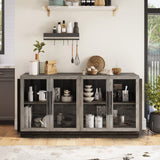 BELLEZE Sideboard Buffet Cabinet, Modern Wood Glass-Buffet-Sideboard with Storage, Console Table for Kitchen, Dining Room, Living Room, Hallway, or Entrance - Brixston (Grey) BELLEZE