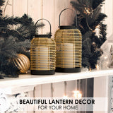 Natural Rattan Boho Lanterns - Handcrafted Decor to Enhance Every Corner of Your Home - Modern Farmhouse Beauty Perfect for Any Living Room, Indoor Coffee Table or Kitchen Dining Table KIBAGA
