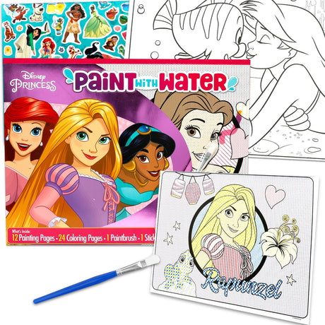 Disney Princess Paint with Water Set for Kids, Toddlers Age 3+ - Bundle with 36 Page Cute Cartoon Mess-Free Water Coloring Book for Ages 3 4 5 6 7 8 and More | Disney Princess No-Mess Arts and Crafts Disney