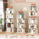Besiost Rotating Bookshelf Tower, 5 Tier Spinning Bookcase, Revolving 360 Book Shelf Narrow Tall Bookcase, Vertical Turning Round Bookshelf Organizer, Wood Corner Book Shelf for Small Space, White Besiost