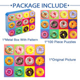 LELEMON Puzzles for Kids Ages 4-6,Donut Puzzle 100 Piece Puzzles for Kids in a Metal Box, Educational Kids Puzzles Jigsaw Puzzles 100 Piece Puzzle Games Puzzle Toys for Girls and Boys LELEMON