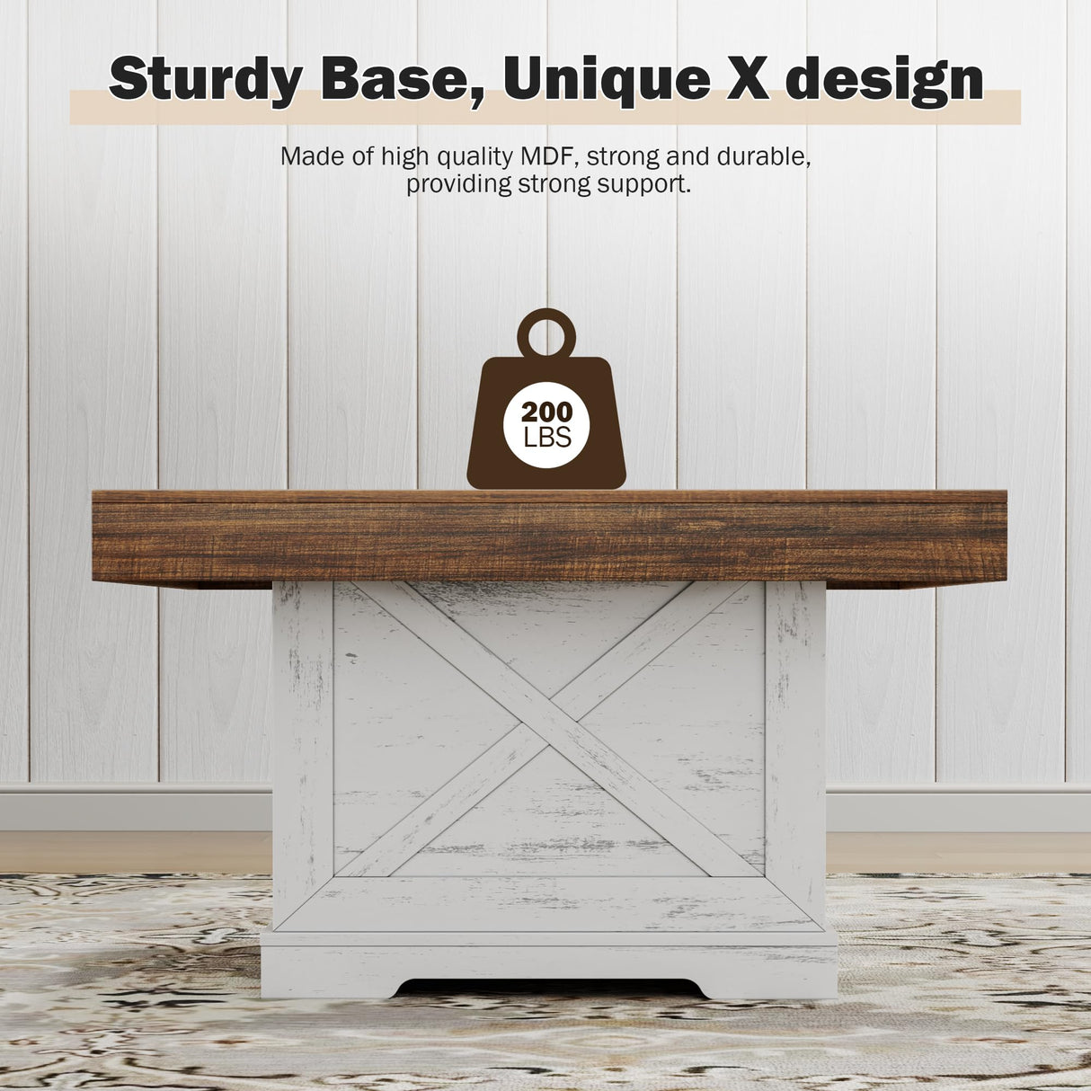 Lareth Coffee Table 31.5 in Farmhouse Center Table with X Design Wooden Pedestal for Living Room, Small Square Home Office Tea Accent Table for Dining Room Apartment, Antique White Lareth
