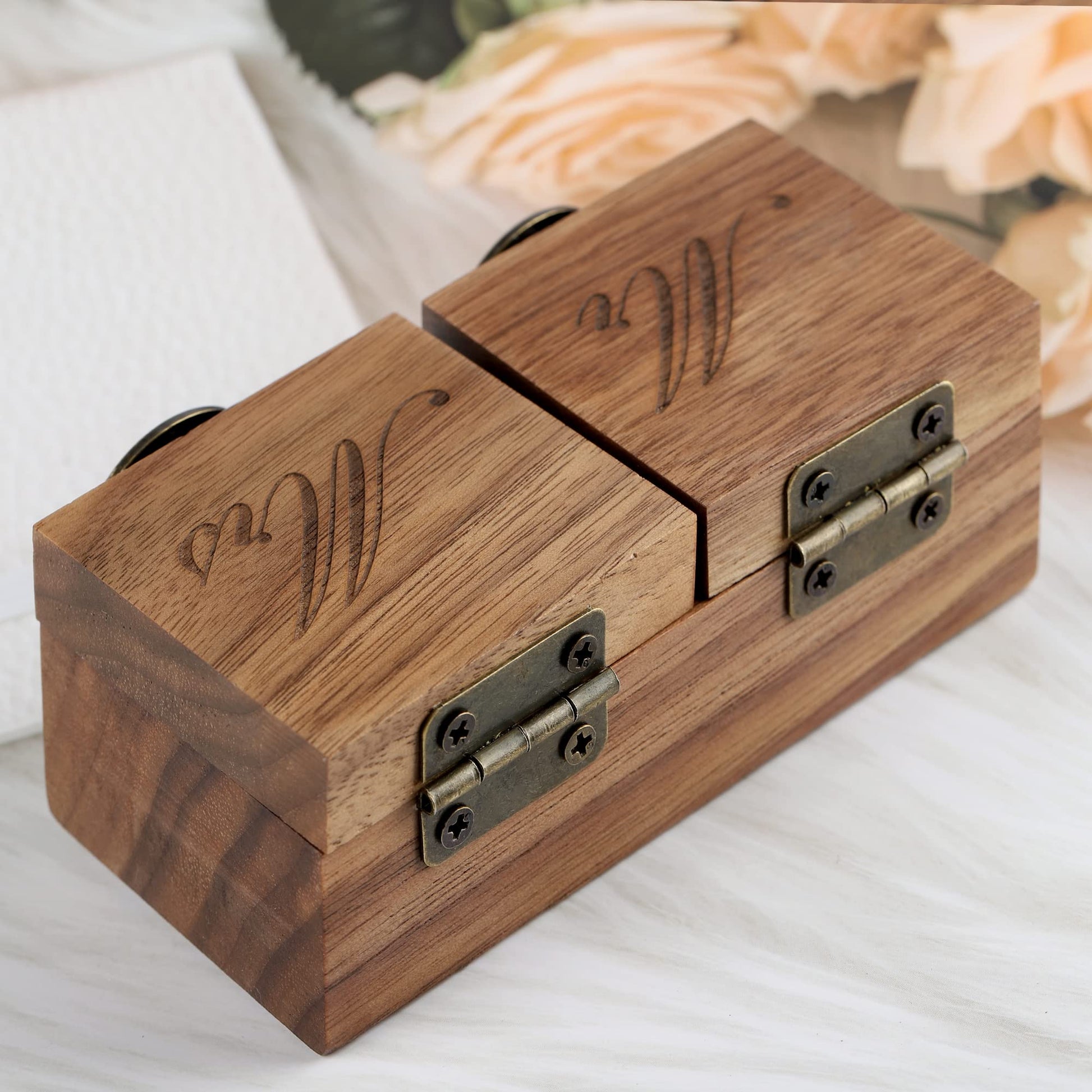 Godchoices Personalized Wooden Engagement Ring Box Wooden Rustic Ring Case | Custom Name Engraved Ring Bearer Box Wooden Ring Holder for Proposals, Wedding Ceremony - WoodArtSupply