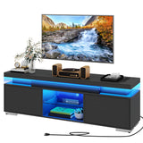 DWVO LED TV Stand for 65 inch TV w/Power Outlet, TV Stands for Living Room, Entertainment Center with Storage, Modern Television Stand, Gaming Media Stand, Black DWVO