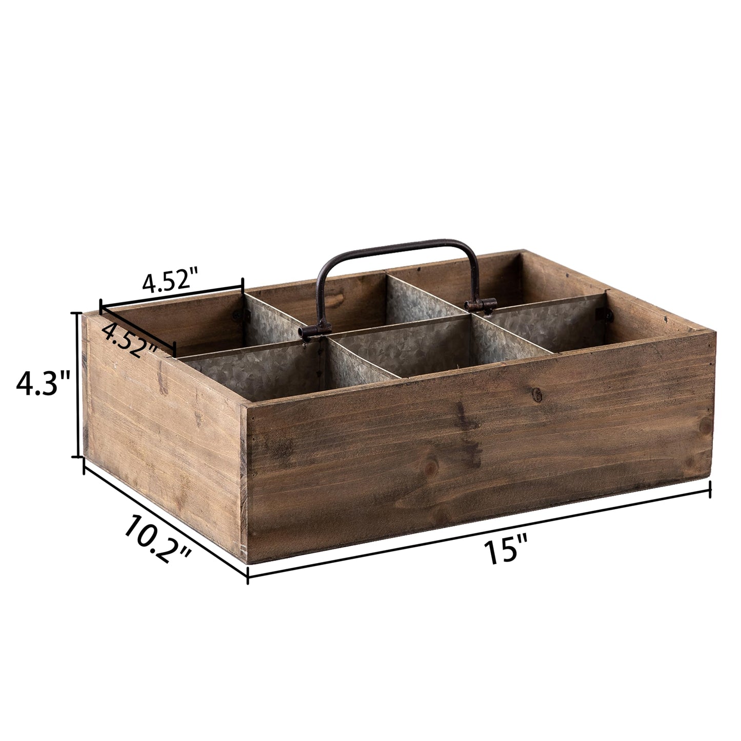 Sintosin Farmhouse Wooden Crates for Decor 15 X 10 inches, Distressed Wood and Galvanized Storage Crates for Crafts, Rustic Wooden Baskets for Gifts, Wood Crates for Display, 6 Individual Slots