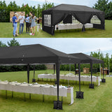 VINGLI 10x20 ft Pop Up Canopy Tent with 6 Sidewalls, Canopy 10x20 with Carry Bag, Outdoor Gazebo Canopy Tent Camping Tent, Patio Event Tent Outdoor Canopy Commercial Canopy(Black) VINGLI