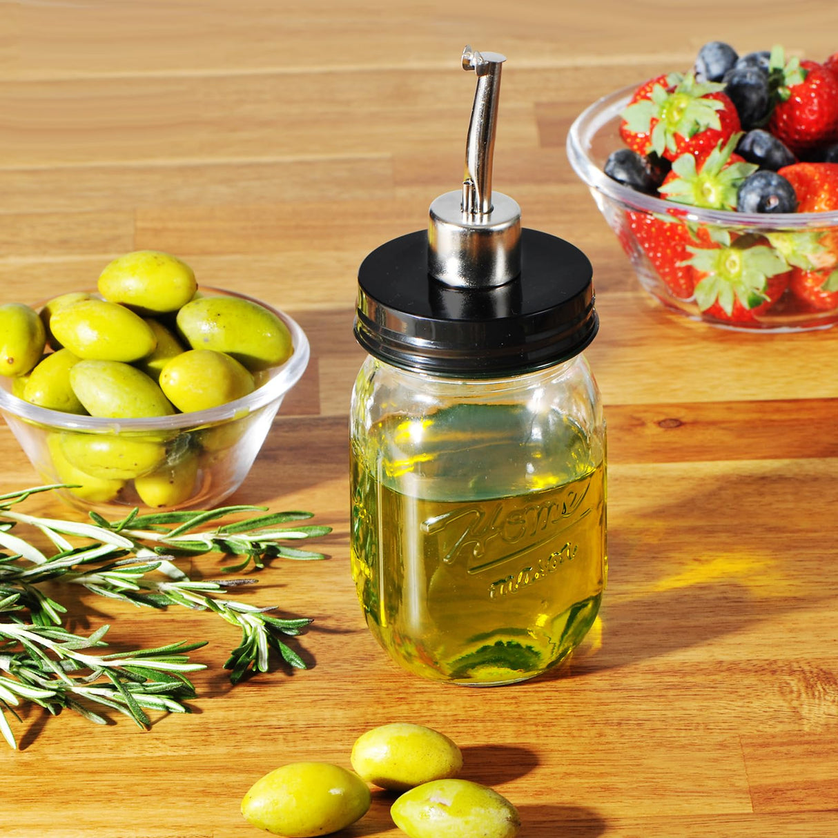 SheeChung Oil Dispenser Bottle for Kitchen, Mason Jar Glass Olive Oil Bottle, 16oz Vinegar Dispenser Set with Brush, Stainless Steel Pour Spout, Rustic Farmhouse Kitchen Decor 2 Pack SheeChung