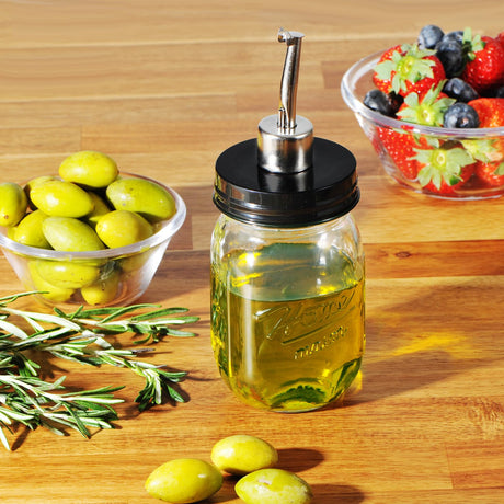 SheeChung Oil Dispenser Bottle for Kitchen, Mason Jar Glass Olive Oil Bottle, 16oz Vinegar Dispenser Set with Brush, Stainless Steel Pour Spout, Rustic Farmhouse Kitchen Decor 2 Pack SheeChung